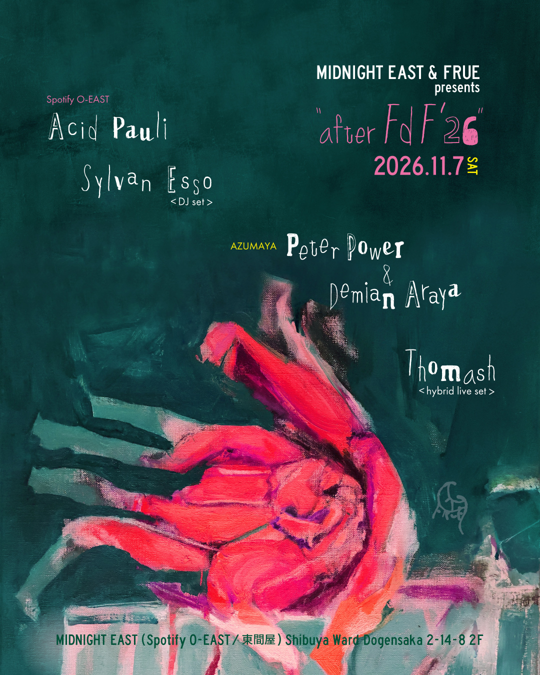 Flyer for MIDNIGHT EAST & FRUE presents "after FdF’26" at MIDNIGHT EAST