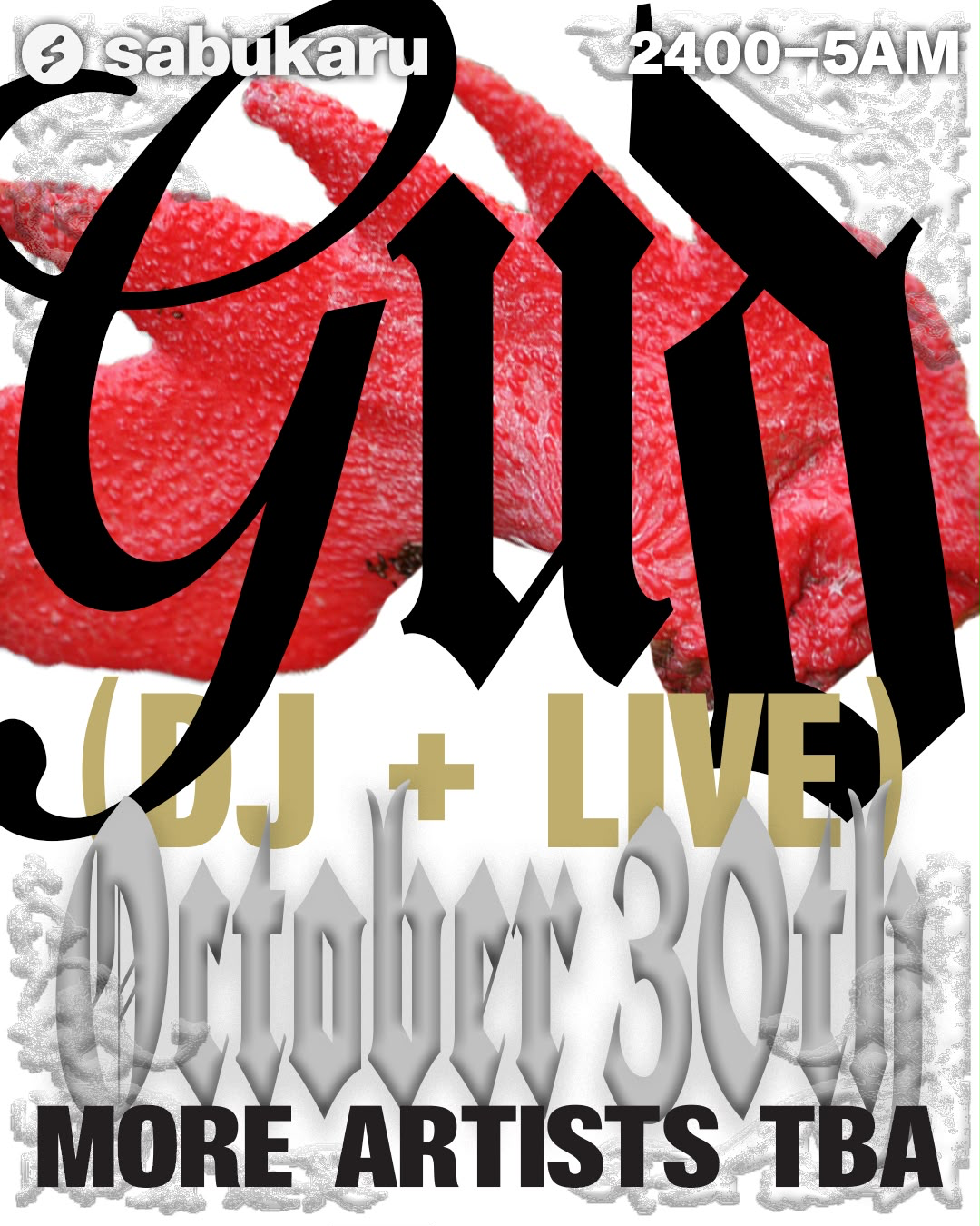 Flyer for sabukaru and MNE present: sabukaru offline Gud in Tokyo at MIDNIGHT EAST
