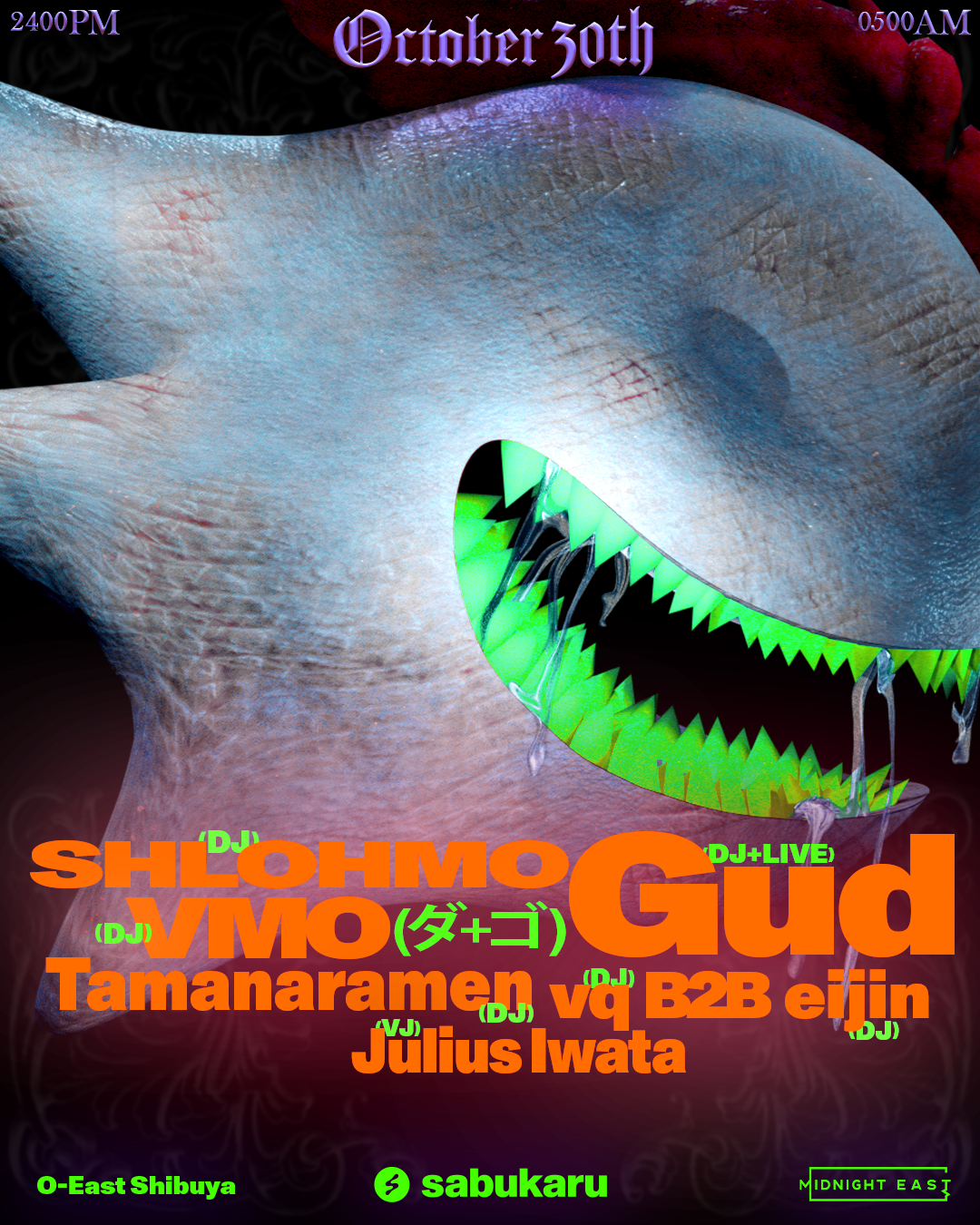 Flyer for sabukaru and MNE present sabukaru offline at MIDNIGHT EAST